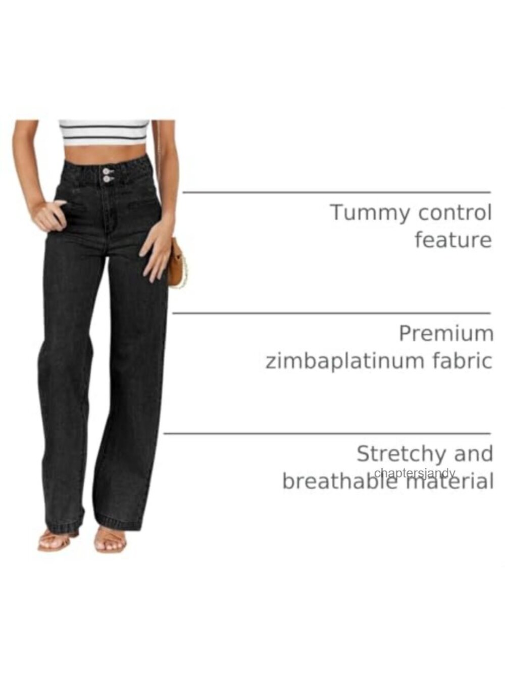 High Waisted Straight Leg Jeans with Dual Button Closure and Welt Pockets - Picture 3 of 6